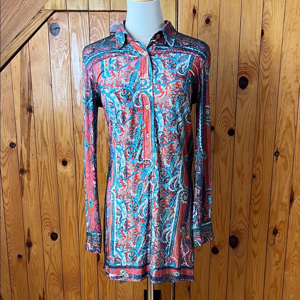 Isabel Marant Red and Blue Paisley Button Down Tunic